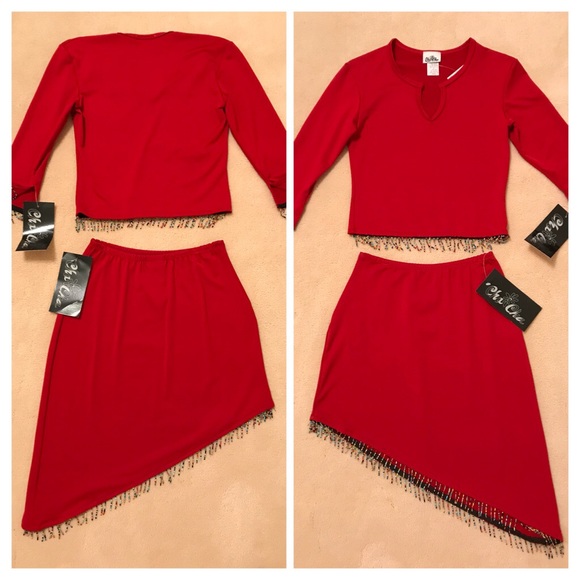 Dresses & Skirts - Beaded-fringe Top+Skirt Set